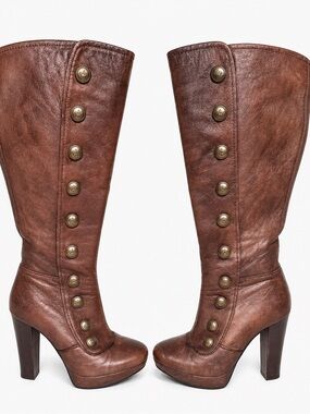 El Dante Women's Tall metallic Brown Button-Accent, Leather statement Boots
